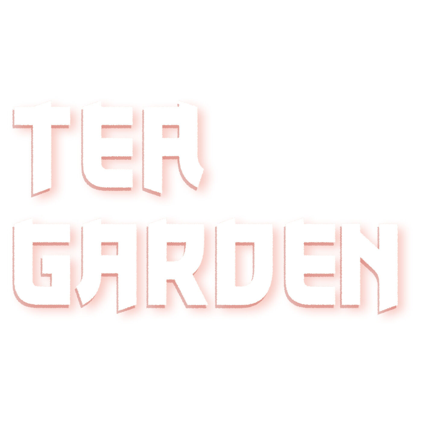 Das Bild zeigt den Schriftzug 'Tea Garden' in stilisierten, leicht roten Buchstaben auf weißem Hintergrund. Ideal zur Darstellung eines Brettspiels mit Tee-Thematik.