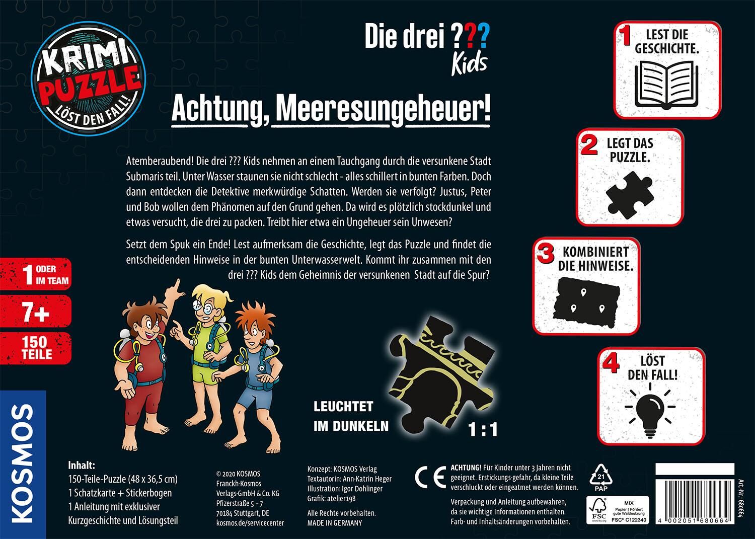 Rückansicht - Krimi-Puzzle: Die drei ??? Kids 150 Teile - Achtung, Meeresungeheuer!