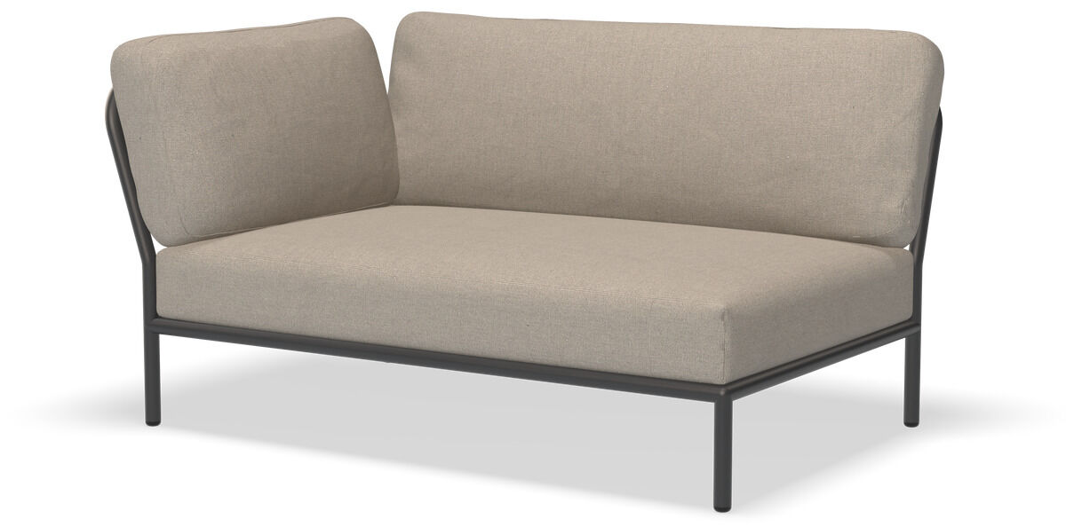 Lounge-Ecke LEVEL, links, modern und stilvoll, mit beigem Polster und schwarzem Gestell, für den Innen- und Außenbereich geeignet.