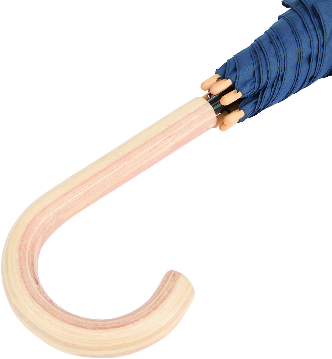 Regenschirm »Die ZEIT« mit einem blauem Überzug und Holzgriff, perfekt für stilvollen Schutz bei Regenwetter.
