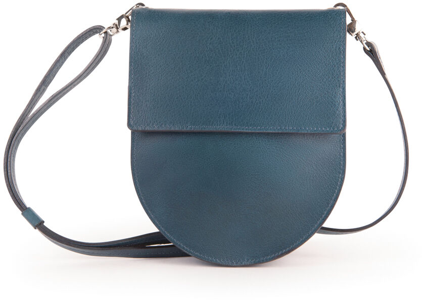 Elegante, dunkelblaue Handtasche mit Flap-Design und Umhängegurt aus Leder, geeignet für Damen.