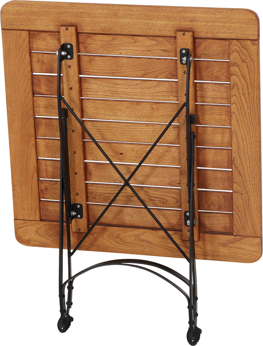 Der »Peru III« Klapptisch mit den Maßen 80x80cm ist ein quadratischer Holztisch mit einer natürlichen Holzoptik und einem stabilen schwarzen Metallgestell. Der Tisch ist faltbar und dadurch platzsparend.