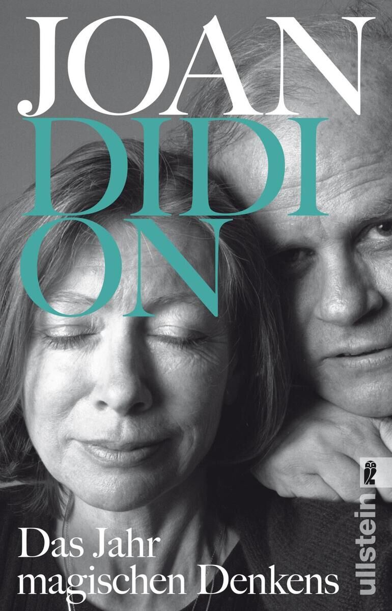 Das Buchcover trägt den Titel 'Das Jahr magischen Denkens' von Joan Didion und zeigt das Bild einer nachdenklichen Frau und eines Mannes im Hintergrund.