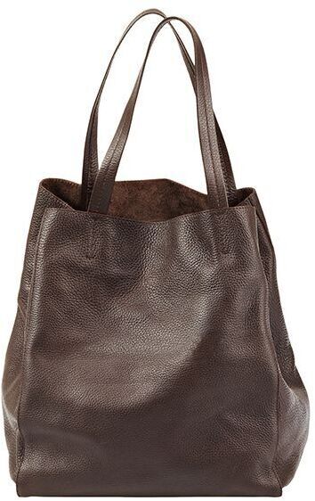 Braune Lederhandtasche mit zwei langen Henkeln, geräumig und für den täglichen Gebrauch geeignet.