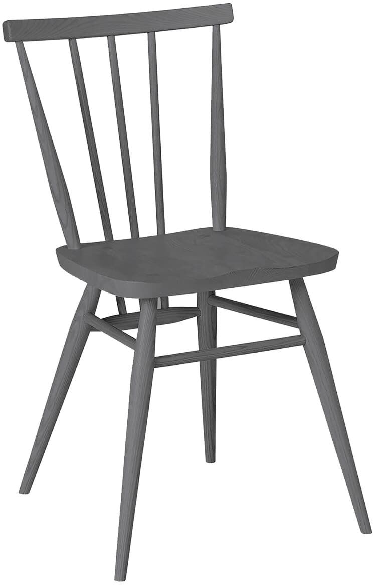 Grauer gebeizter Holzstuhl von Ercol, schlichter und minimalistischer Allzweckstuhl im skandinavischen Design.