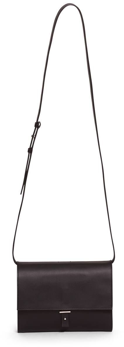 Schwarze Schultertasche der ZEIT-Sonderedition »DIE ZEIT 2« aus hochwertigem Leder mit verstellbarem Gurt und schlichtem, elegantem Design.