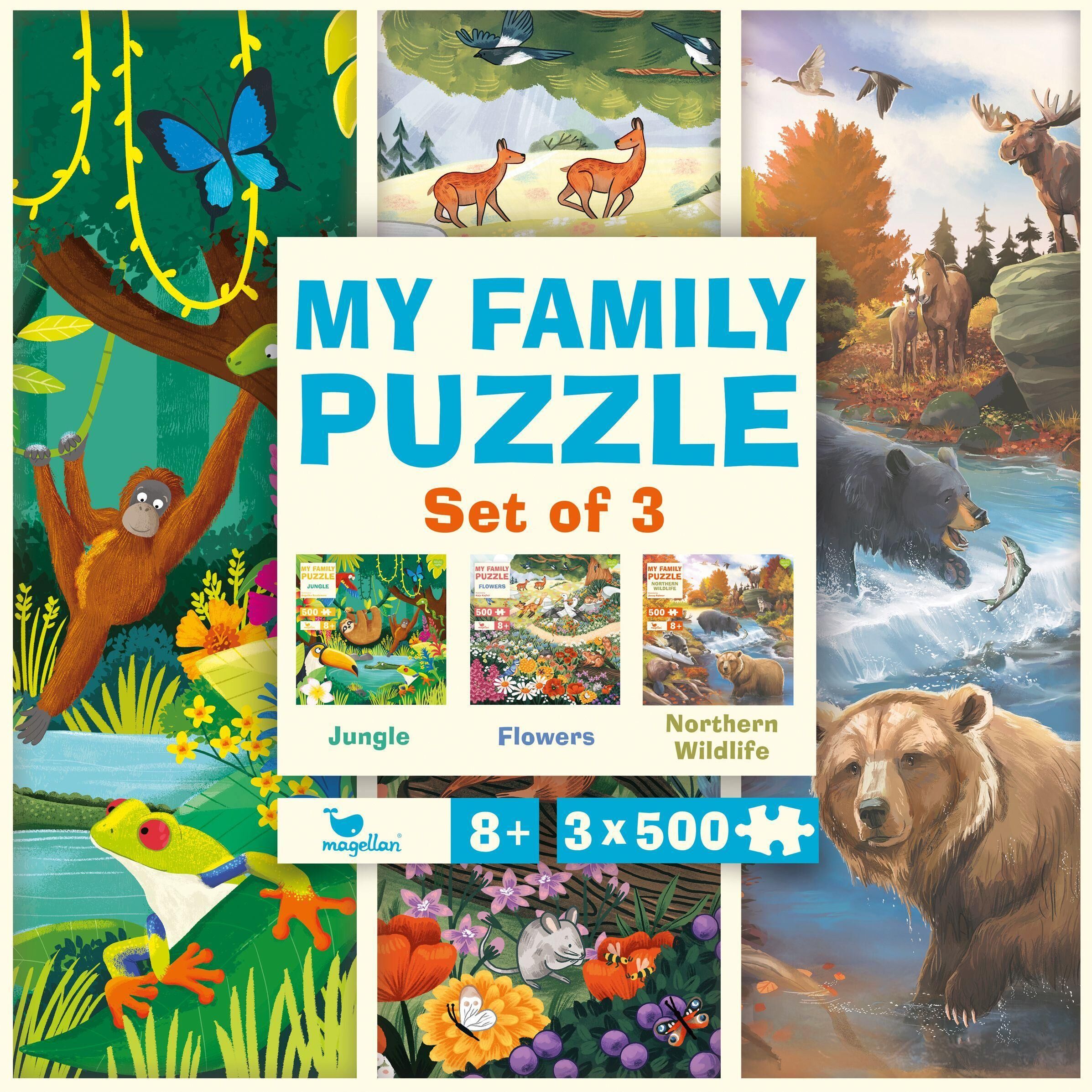 Cover My Family Puzzle - Set of 3 - Jungle, Flowers, Northern Wildlife