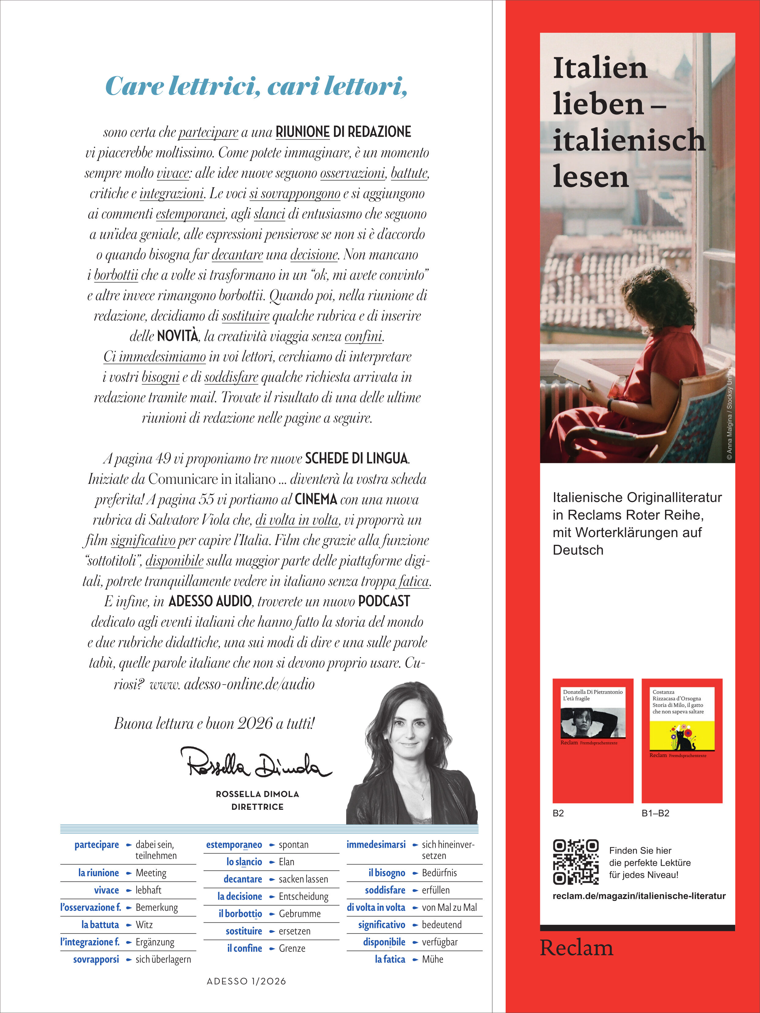 Das Titelbild des Adesso Magazin 1/2026 von Spotlight Verlag zeigt ein modern gestaltetes Cover mit klaren weißen Flächen, roten Akzentstreifen und grünen typografischen Elementen. Der Fokus liegt auf dem Thema Genussrouten in Umbrien, ergänzt durch kleine Illustrationen und strukturierte Textblöcke.