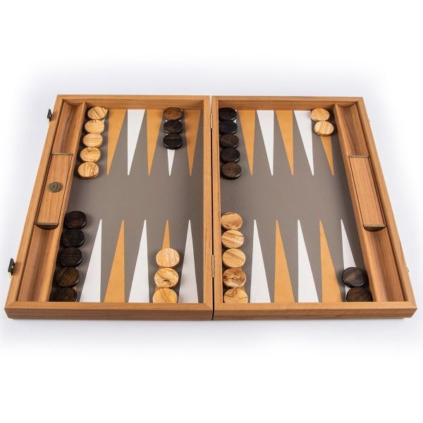 Backgammon, Graubeiges Straußenleder-Optik