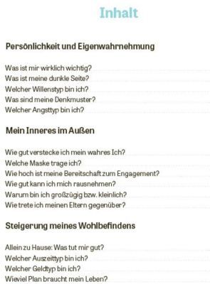 Das Bild zeigt das Inhaltsverzeichnis des ZEIT WISSEN Magazins »Das macht mich aus!«. Es listet mehrere Themen und Fragen zur Persönlichkeitsentwicklung und Selbstwahrnehmung auf. Die Schriften sind schwarz auf weißem Hintergrund, mit grünen Akzenten.